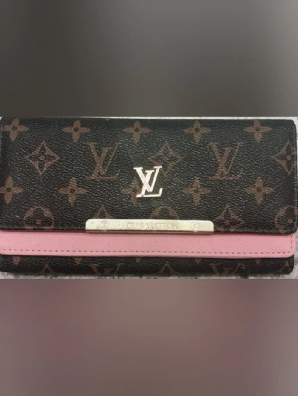Louis Vuitton Brown & Pink Monogram Continental Wallet with Silver Hardware